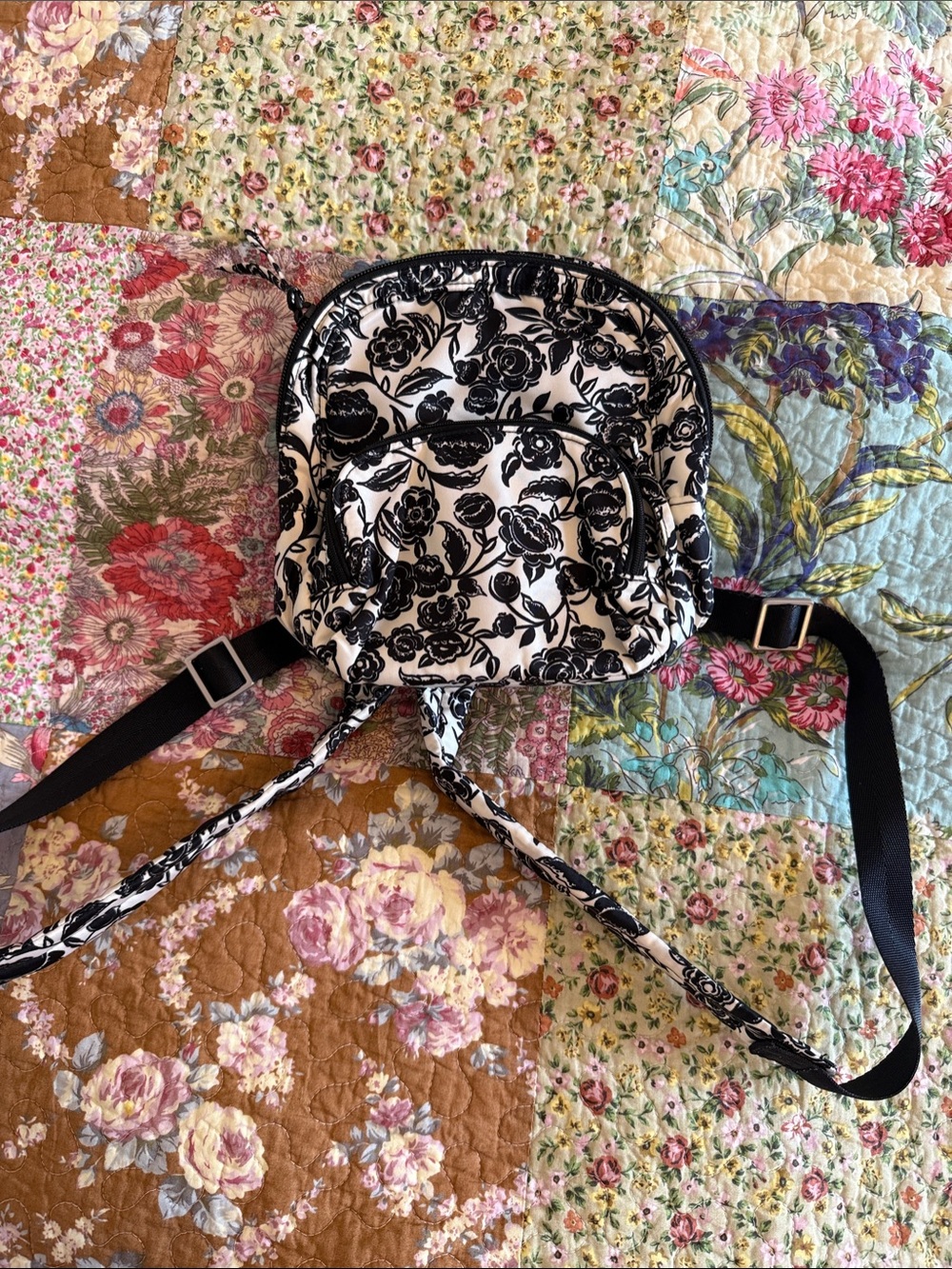 Vera Bradley Black and White Floral Mini Backpack